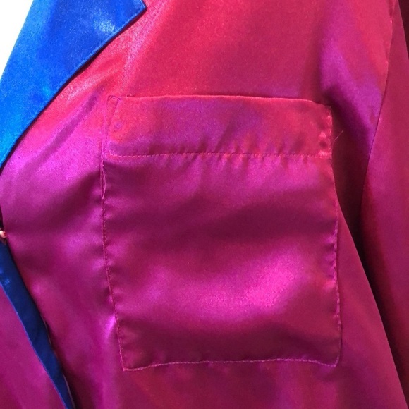 Victoria’s secret hot pink VTG button down long sleeve night gown blue collar  L - Picture 4 of 15